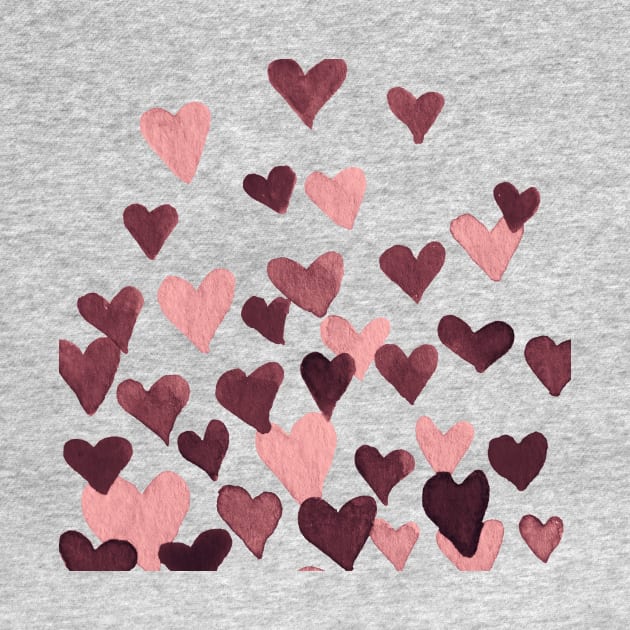 Valentine’s Day Watercolor Hearts – dark pink by wackapacka